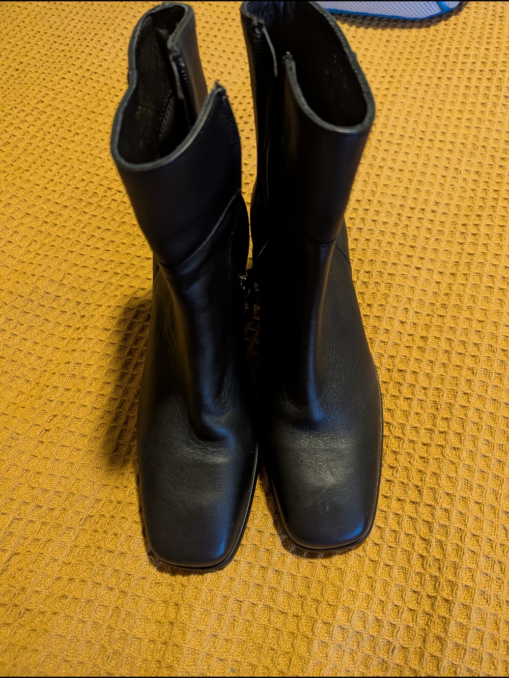 Classic Black Mid-Calf Square Toe Heeled Boots, 7.5